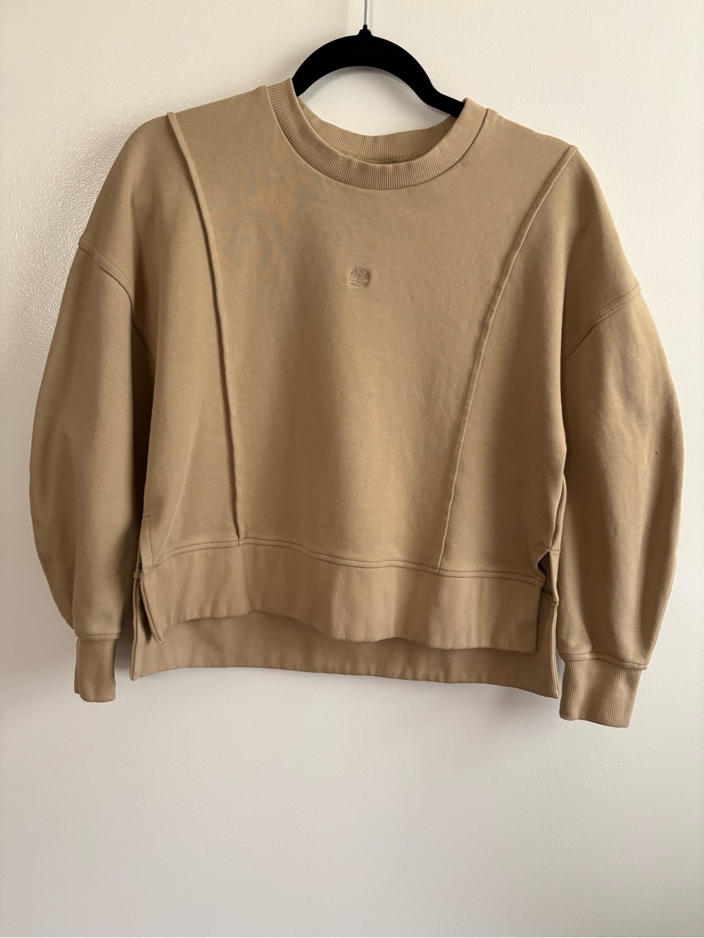 Timberland Panel Seam Cropped Crewneck Sweatshirt Tan Beige Women’s Small